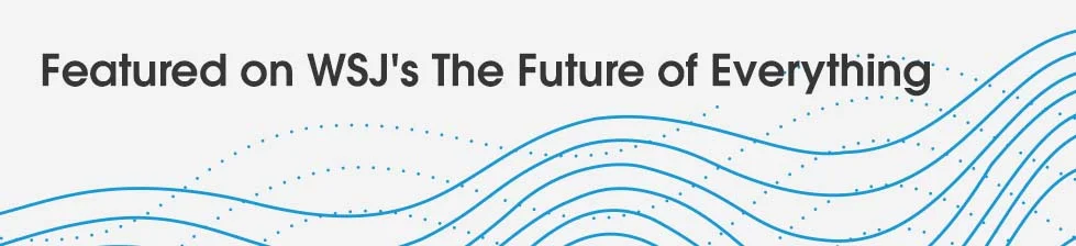 white background with blue lines and the words 'Featured on WSJ's The Future of Everything