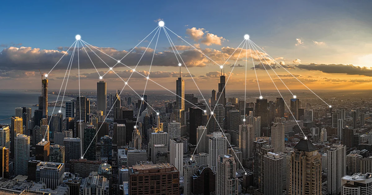 aerial view of city skyline