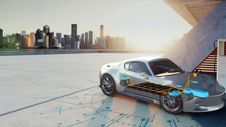 skyline with a vehicle charging