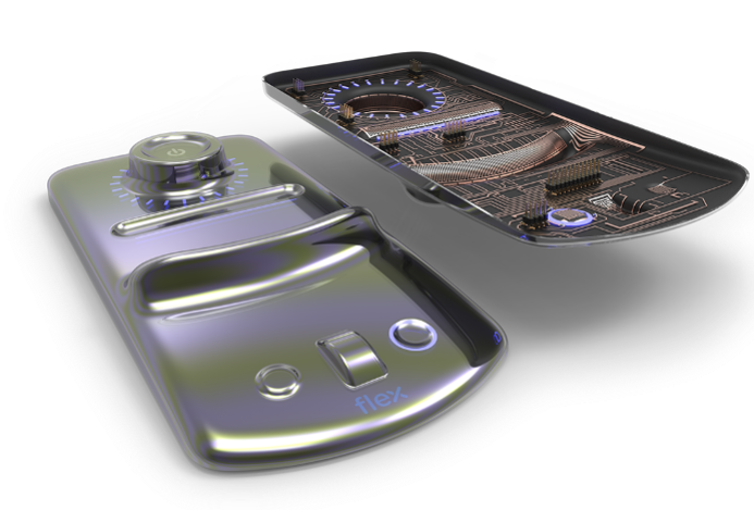 cutaway of touch interface with conducive traces inserted as a film during molding process cartridge
